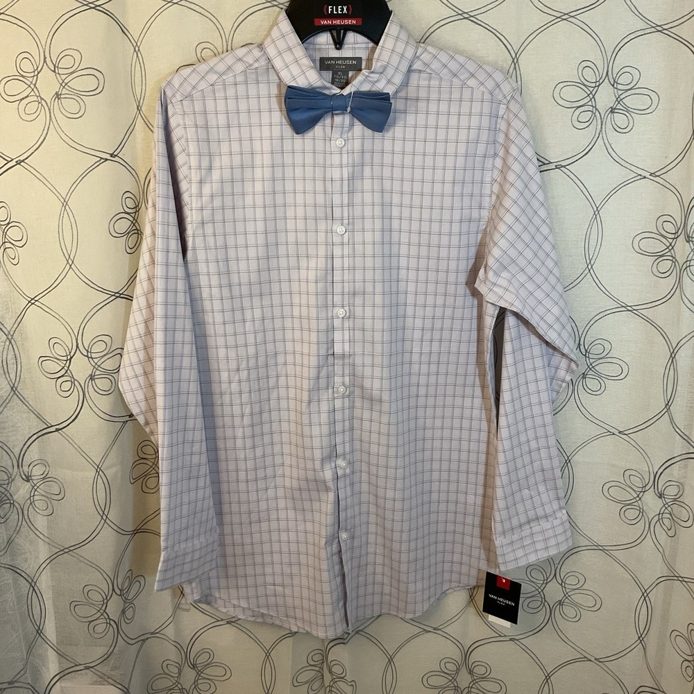 Boys Van Heusen Button Dress Shirt With Bow tie Lt Purple/Blue Size Lg 14/16‎